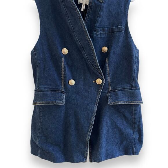 Avec Les Filles NWT Anthropologie Denim Double Breasted Sleeveless Vest Medium - Picture 4 of 11